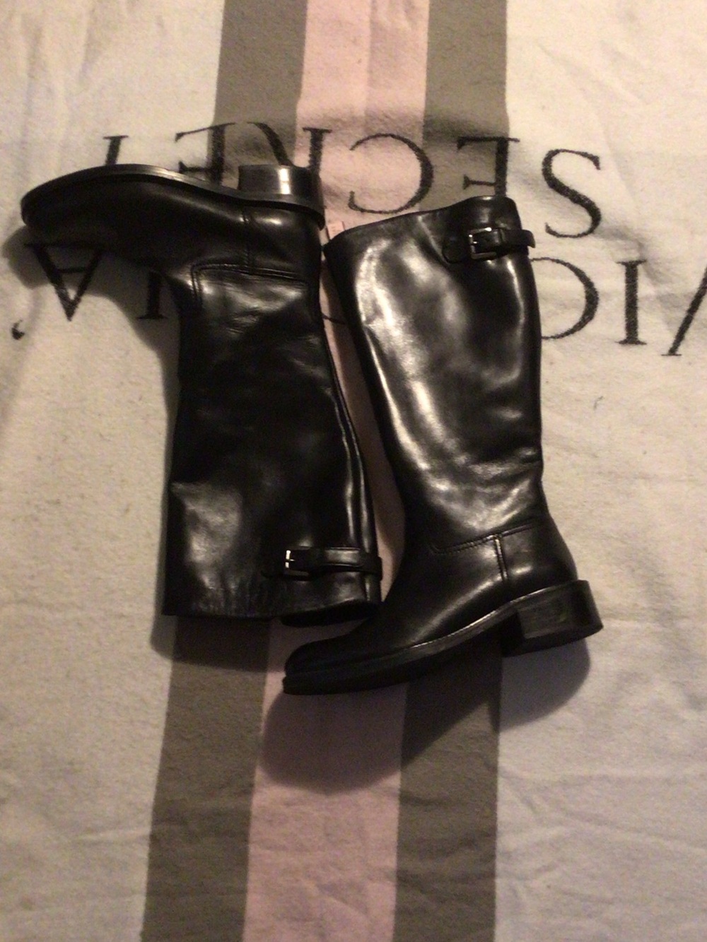 Coach Black Leather Tall Riding Boots with Buckle Detail